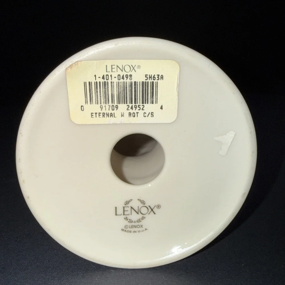 Lenox Eternal Candlesticks Pair Ivory Porcelain Gold Trim Floral USA Vintage Set